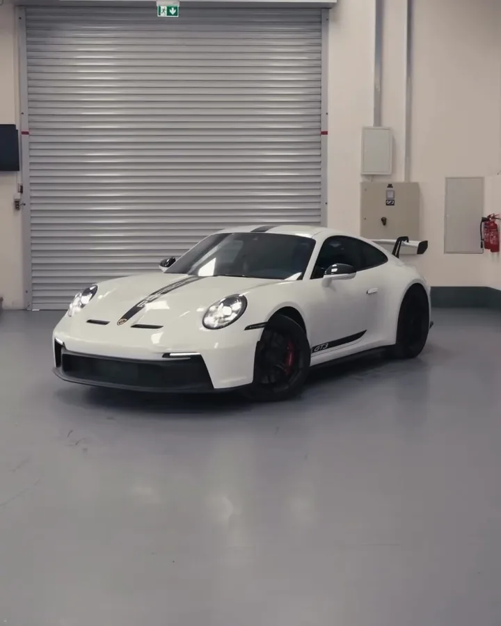 Porsche 911 GT3 in its original white paint, before peelable paint, at OFJ Automotive